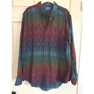 Lobo Pendleton Button Down Mens L Plaid Wool Blend Long Sleeve Shirt Vintage